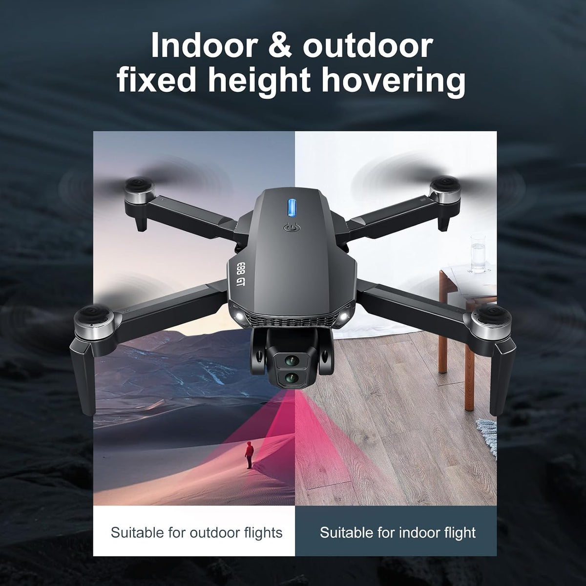 E88 PRO Drone, 4.91 Inches Screen Controller with SD Card, 2 Batteries.